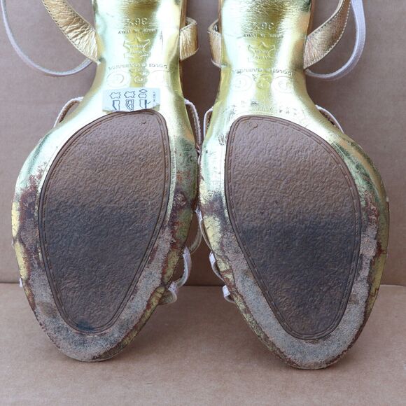 Dolce Gabbana Ankle Strap Heel Sandals Women's Size 6.5 Metallic Gold/Cream - Picture 8 of 10